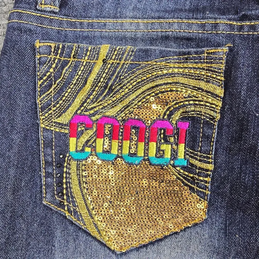 COOGI Jeans Womens 13/14 31x32 Blue Straight Leg Sequin LOVE Y2K Embellished